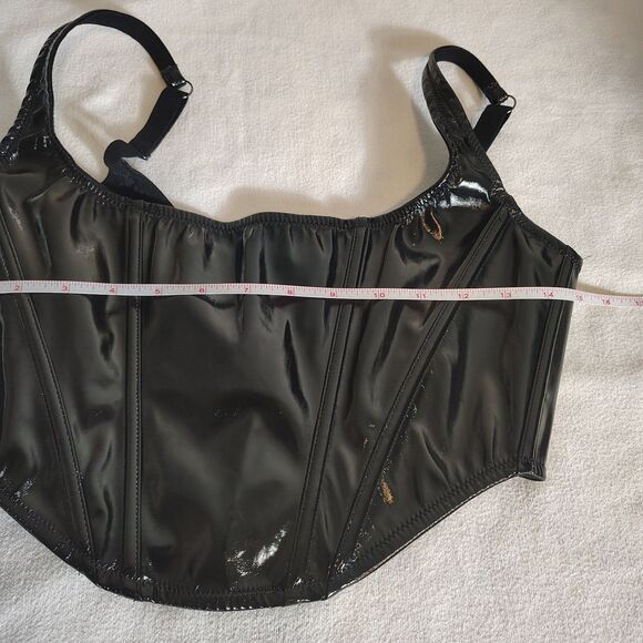 Black Patent Faux Leather Corset Bustier Top Women’s M Boned Gothic Grunge Club - Picture 7 of 11